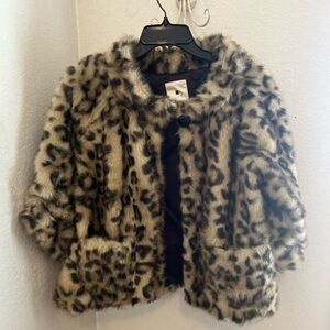 Anthropologie Elevenses Leopard print faux fur jacket